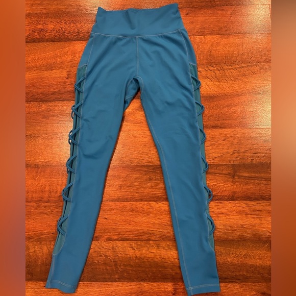 Buff Bunny Women's Size Small Blue Cross My Heart Mesh Leggings - Picture 1 of 9
